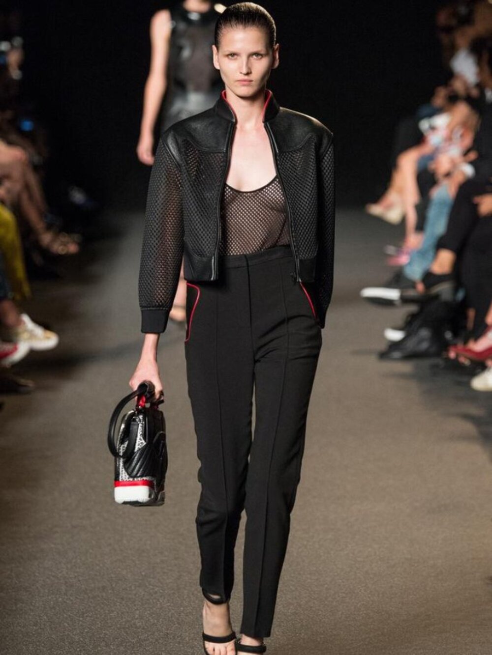 ALEXANDER WANG SS15 Runway Tuxedo Pant Black Red Trim High Waist 6